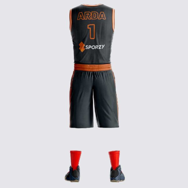basketbol forması yaptırma, basketbol forması tasarlama black orange striped ARKA