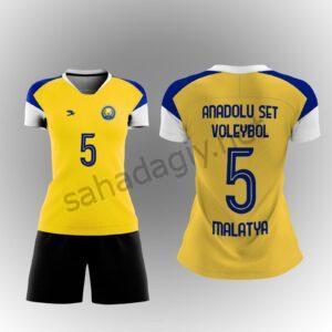 Kısa Kollu Voleybol Forması Tasarımı Sarı Lacivert