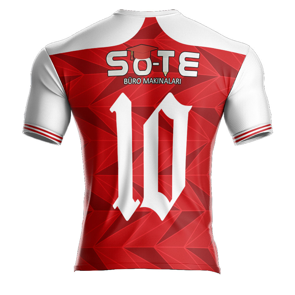 forma yaptırma kırmızı beyaz futbol forması arka görünüm büyük numara baskılı özel tasarım