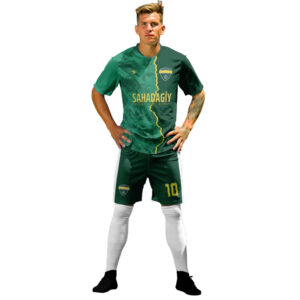 forma yaptırma yeşil altın özel tasarım futbol forması ön görünüm sponsor logolu